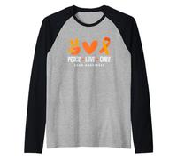 Peace Love Cure ADHD Awareness Nastro Arancione Hippie Cuore Maglia con Maniche Raglan