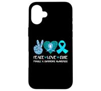 Peace Love Cure Fragile X Syndrome Consapevolezza Nastro Teal Custodia per iPhone 16 Plus