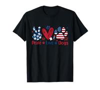 Peace Love Dog Cute Dog Paw Print Bandiera americana 4 luglio Maglietta