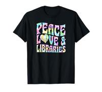 Peace Love E Biblioteche Cuore E Libri Grafico Maglietta