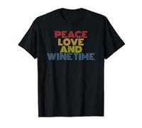 Peace Love E Wine Time retrò Anni '70 Vintage Maglietta