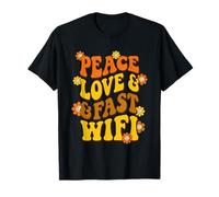 Peace Love Fast WiFi Non pagato Supporto Tecnico Retro Vintage Maglietta