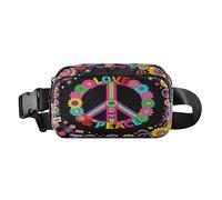 Peace Love Flower Power Hippie Trendy Marsupio a tracolla per donne e uomini, borsa a tracolla multiuso con tracolla regolabile per ciclismo, escursionismo, palestra