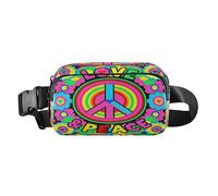 Peace Love Flower Power - Marsupio alla moda per uomo e donna, piccolo, con tracolla regolabile, per shopping, sport, lavoro