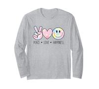 Peace Love Happiness Rainbow Tie Dye Smile Face Happy Face Maglia a Manica