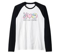 Peace Love Happiness Rainbow Tie Dye Smile Face Happy Face Maglia con Maniche Raglan