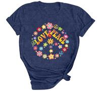 Peace Love Hippie Camicie Tees Camicie per le Donne 2026 Casual Running Carino Loose Fit Top Uscire Camicie hippy T-shirt Trendy Segno di Pace Carino Trendy T 70S Tee Estate, Marina Militare, 3XL