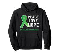 Peace Love Hope - Supporto per la consapevolezza della Salute mentale, Colore: Verde Felpa con Cappuccio