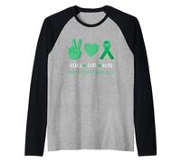 Peace Love Hope - Supporto per la consapevolezza della Salute mentale, Colore: Verde Maglia con Maniche Raglan