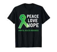 Peace Love Hope - Supporto per la consapevolezza della Salute mentale, Colore: Verde Maglietta