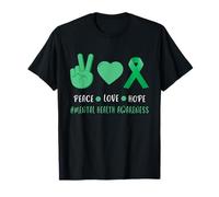 Peace Love Hope - Supporto per la consapevolezza della Salute mentale, Colore: Verde Maglietta