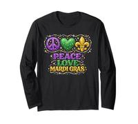 Peace Love Mardi Gras Party Carnevale Mardi Gras Parade Maglia a Manica