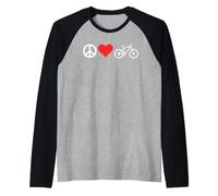 Peace Love Mountain Bikes Funny Retro MTB Biking Maglia con Maniche Raglan