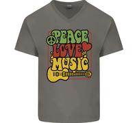 Peace Love Music T-Shirt Uomo Gildan Cotone Manica Corta Collo a V