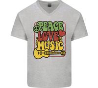 Peace Love Music T-Shirt Uomo Gildan Cotone Manica Corta Collo a V