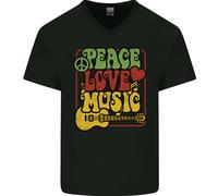 Peace Love Music T-Shirt Uomo Gildan Cotone Manica Corta Collo a V