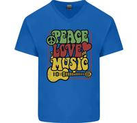 Peace Love Music T-Shirt Uomo Gildan Cotone Manica Corta Collo a V