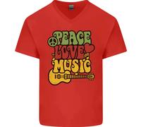 Peace Love Music T-Shirt Uomo Gildan Cotone Manica Corta Collo a V