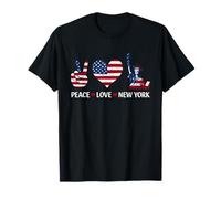 Peace Love New York City USA Bandiera Statua della Libertà NYC Maglietta
