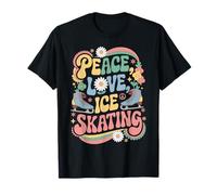 Peace Love Pattinaggio su ghiaccio anni '60 anni '70 Hippie Retro Pattinatore su ghiaccio Maglietta
