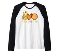 Peace Love Pie Ringraziamento Segno di Pace Tacchino Mano Hippie Maglia con Maniche Raglan