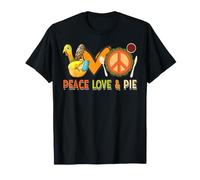 Peace Love Pie Ringraziamento Segno di Pace Tacchino Mano Hippie Maglietta