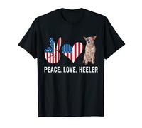 Peace Love Red Heeler Australian Cattle Dog Bandiera Americana Maglietta