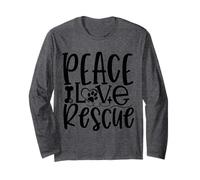 Peace Love Rescue Paw Print Statement per Gli Amanti dei Cani Maglia a Manica