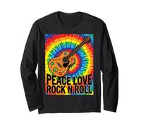 Peace Love Rock N Roll - Chitarra Hippie retrò Anni '70 Tie Dye Maglia a Manica