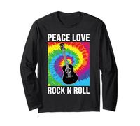 Peace Love Rock N Roll Chitarra Retro Hippie Music Art Design Maglia a Manica