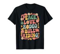 Peace Love Rodeo Bull Riding anni '60 '70 Hippie Retro Bull Rider Maglietta