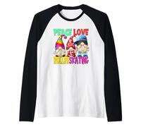 Peace Love Roller Skating GNOME for Rollerskating Party Maglia con Maniche Raglan
