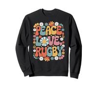 Peace Love Rugby 60s 70s Hippie Retro Giocatore di rugby Felpa