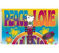 Peace Love Symbol Guitar Dove Music And Art Fair Bandiera All'Aperto 90X150Cm Non Sbiadisce Facilmente Striscione Stampa Bandiera Da Esterno Per Campionato Esterni Casa
