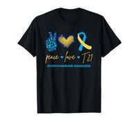 Peace Love T21 - Consapevolezza della sindrome del Nastro Blu Giallo Maglietta