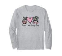 Peace Love Teaching with Messy Bun Funny Teacher Quote Maglia a Manica