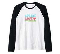 Peace Love & Vegetariani Colorato Veggie Art Maglia con Maniche Raglan
