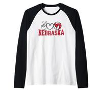 Peace Love Volleyball Bold Nebraska Maglia con Maniche Raglan