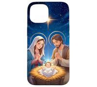Peace on Earth Modern Anime Nativity Scene Art Custodia per iPhone 15