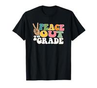 Peace out Design retrò colorato di fine Scuola di Prima Maglietta