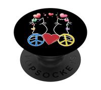 Peace Peacesymbol gatto cuore cuore retrò donna anni '60 PopSockets PopGrip Adesivo