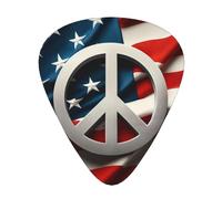 Peace-Sign-American-Flag - Confezione da 12 plettri per chitarra con 3 spessori e scatola portaoggetti, plettri in ABS per basso elettrico