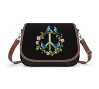 Peace Sign Blue Birds - Borsa a tracolla da donna, in pelle