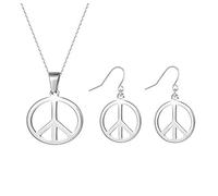 Peace Sign Necklace Earrings Set for Women