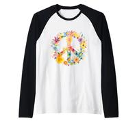 Peace Sign World Love Flowers Hippie Groovy Vibes colorato Maglia con Maniche Raglan