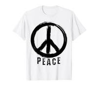 Peace - Simbolo della Pace - Aspetto Grunge Lavato in Nero Maglietta con Stampa Grafica Economica
