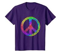 Peace Symbol Love Hippie Costume Anni '60 70 Peace Maglietta, Bambini, Viola, 10 Anni