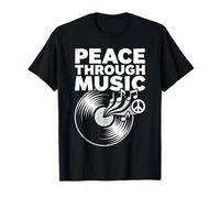 Peace Through Music - Disco in Vinile con Note e Simbolo della Pace Maglietta