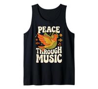 Peace Through Music Retro Groovy Hippie Bird Cuffie Art Canotta
