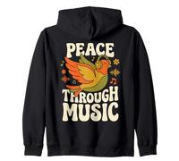 Peace Through Music Retro Groovy Hippie Bird Cuffie Art Felpa con Cappuccio